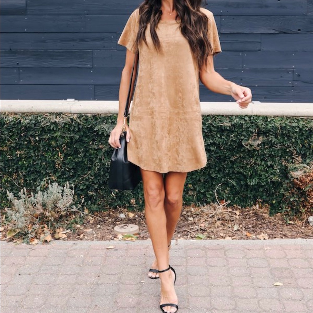 Brown Suede T-Shirt Dress